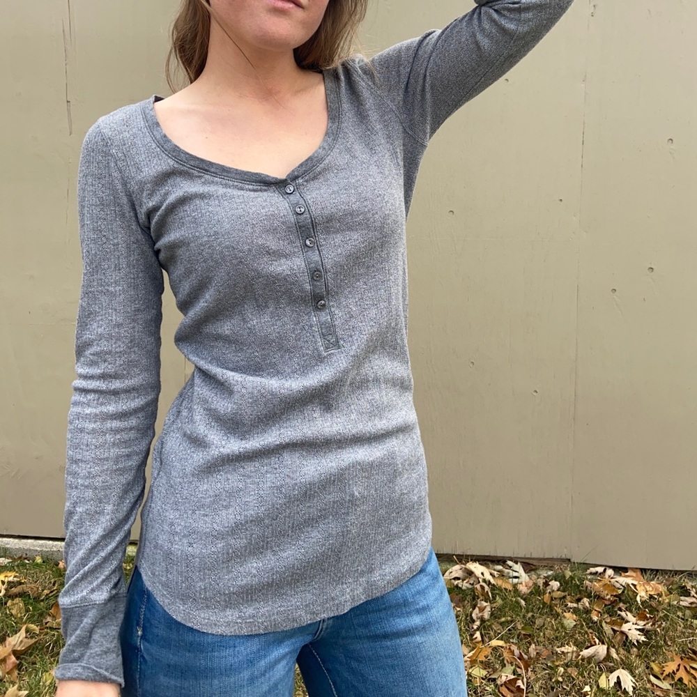 Victoria’s Secret Metallic Grey Henley Longsleeve